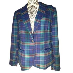 Merona Women’s Navy Blue Plaid One Button Blazer with Pockets & Rollable Sleeves